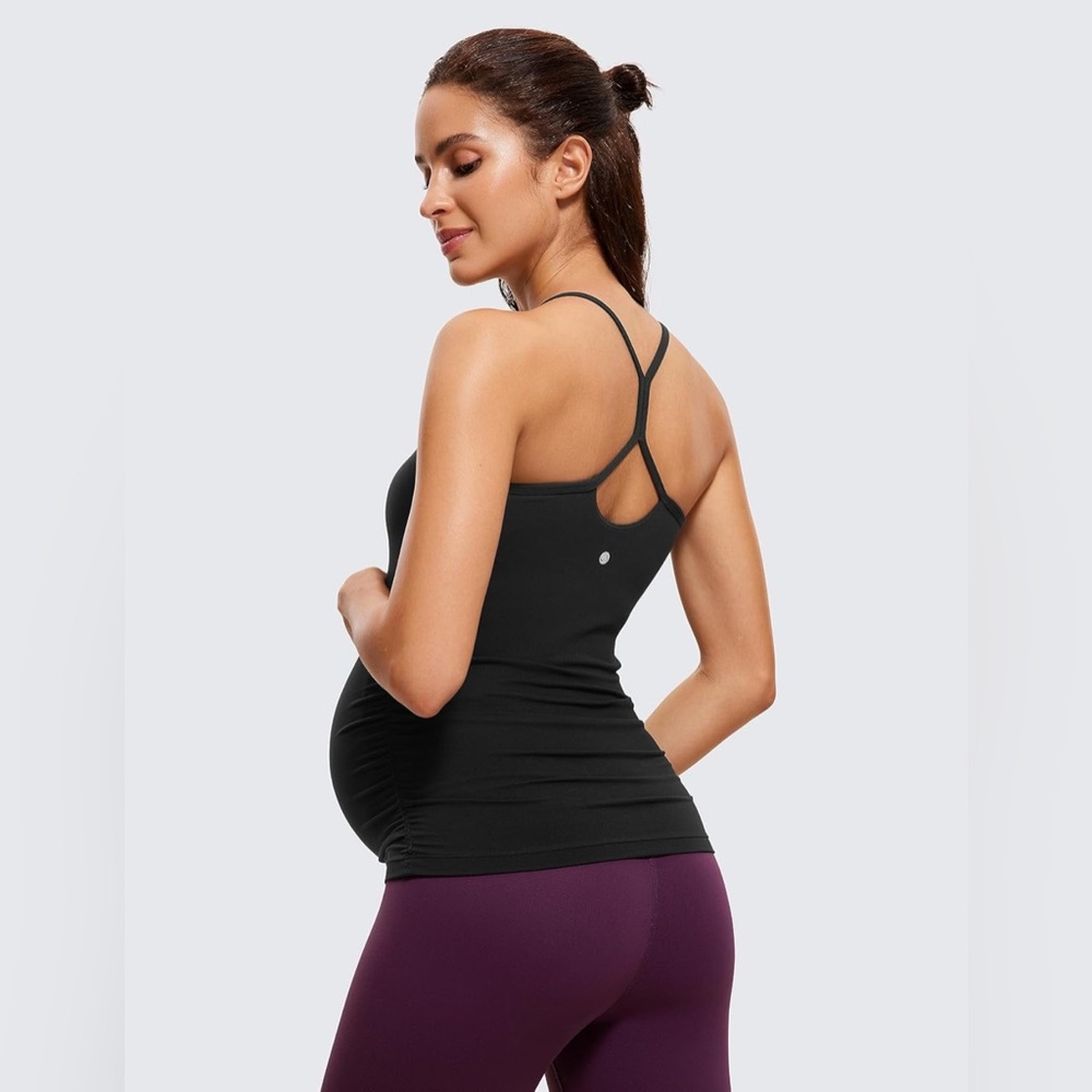 CRZ YOGA Black Maternity Ruched Tank Top